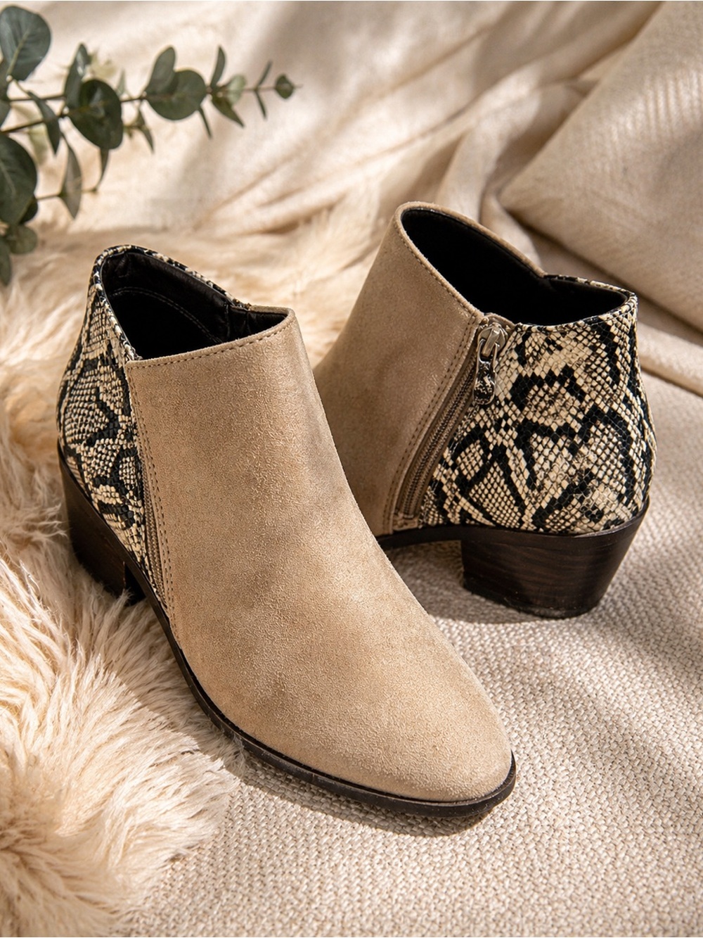 Cole Haan Tan & Snakeskin Ankle Booties | Size 9.5